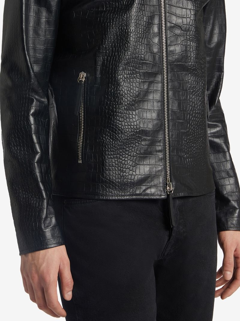 snakeskin effect leather jacket - 5