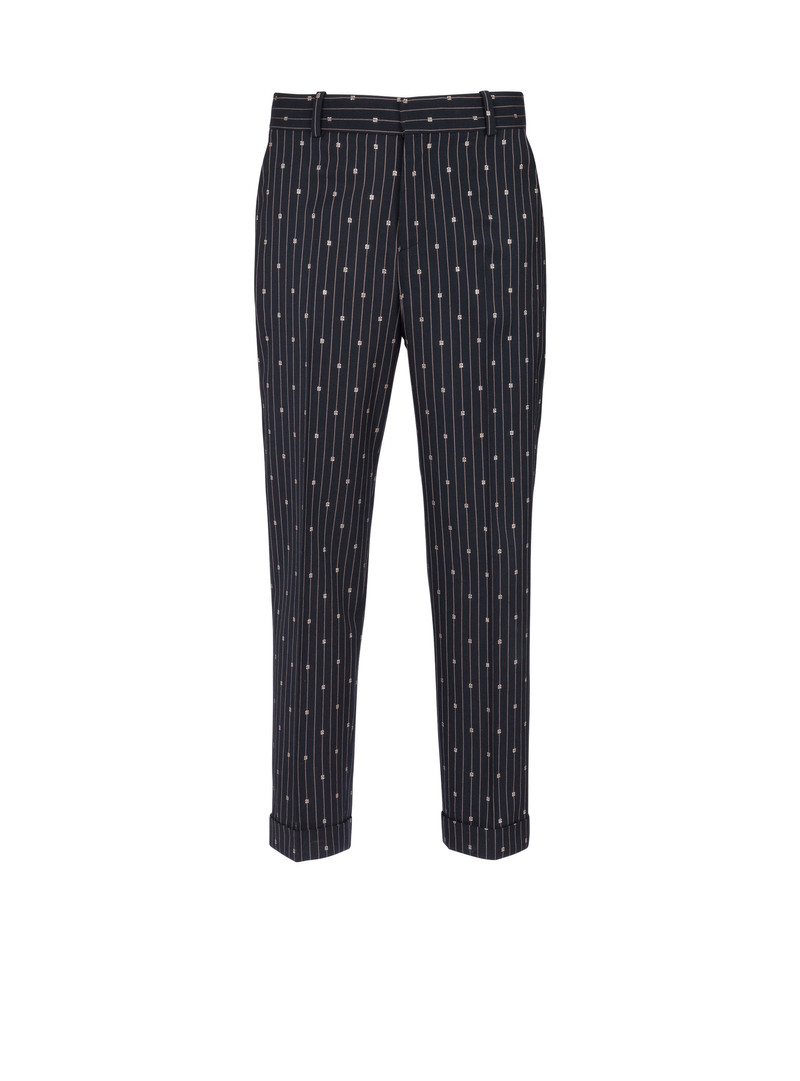 Monogrammed wool trousers with creases and thin stripes 1