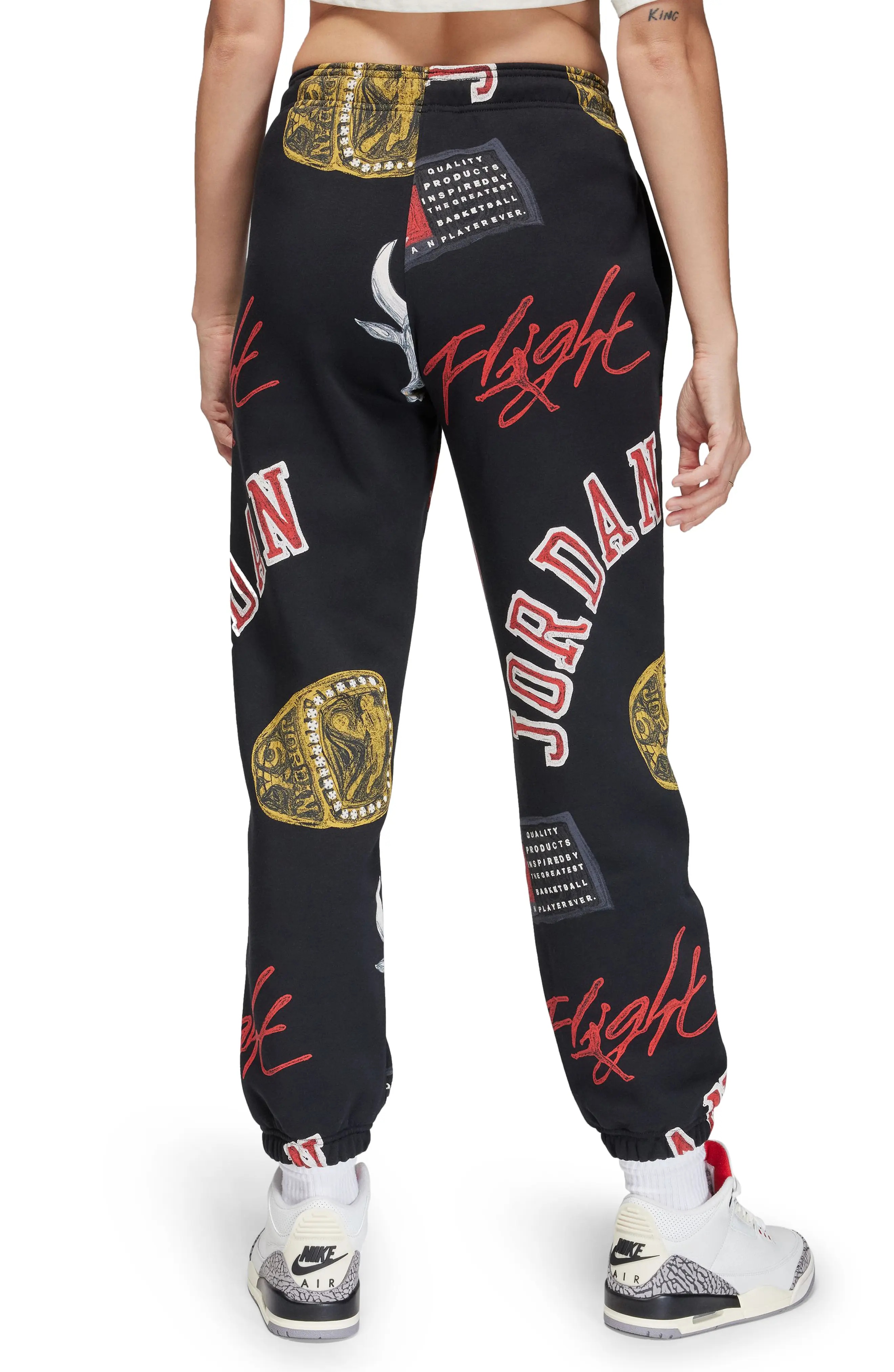 Brooklyn Print Fleece Sweatpants in Black/Sail - 2