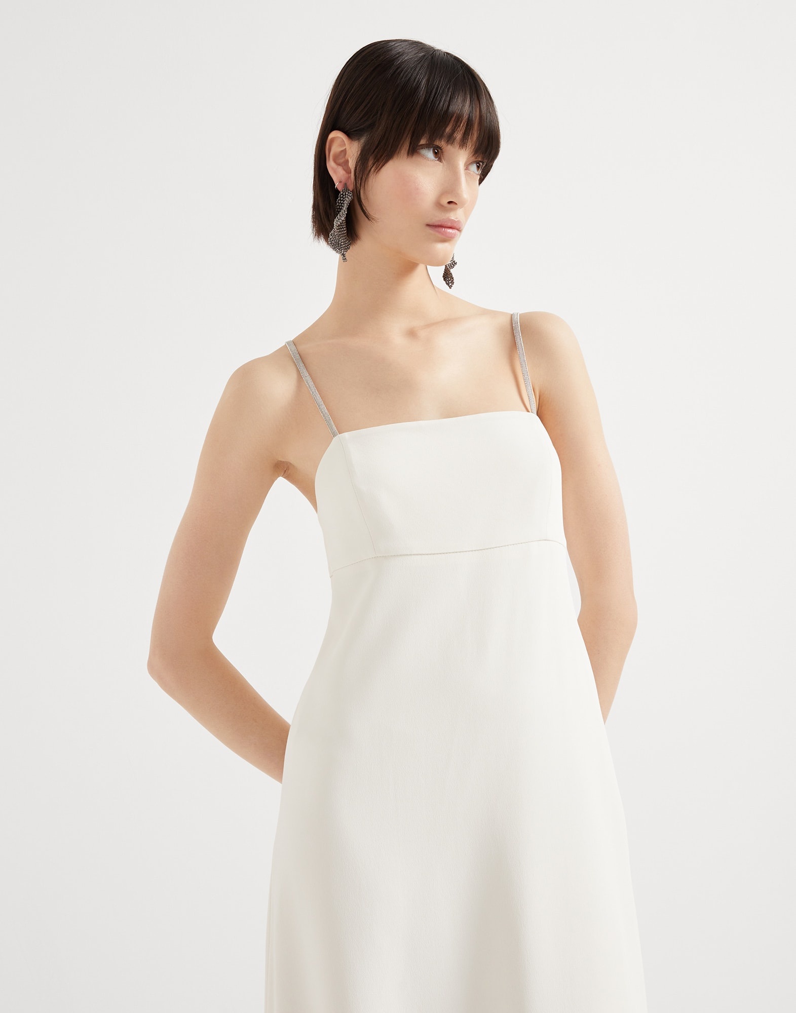Silk and acetate crêpe cady square-neck dress with shiny straps - 4