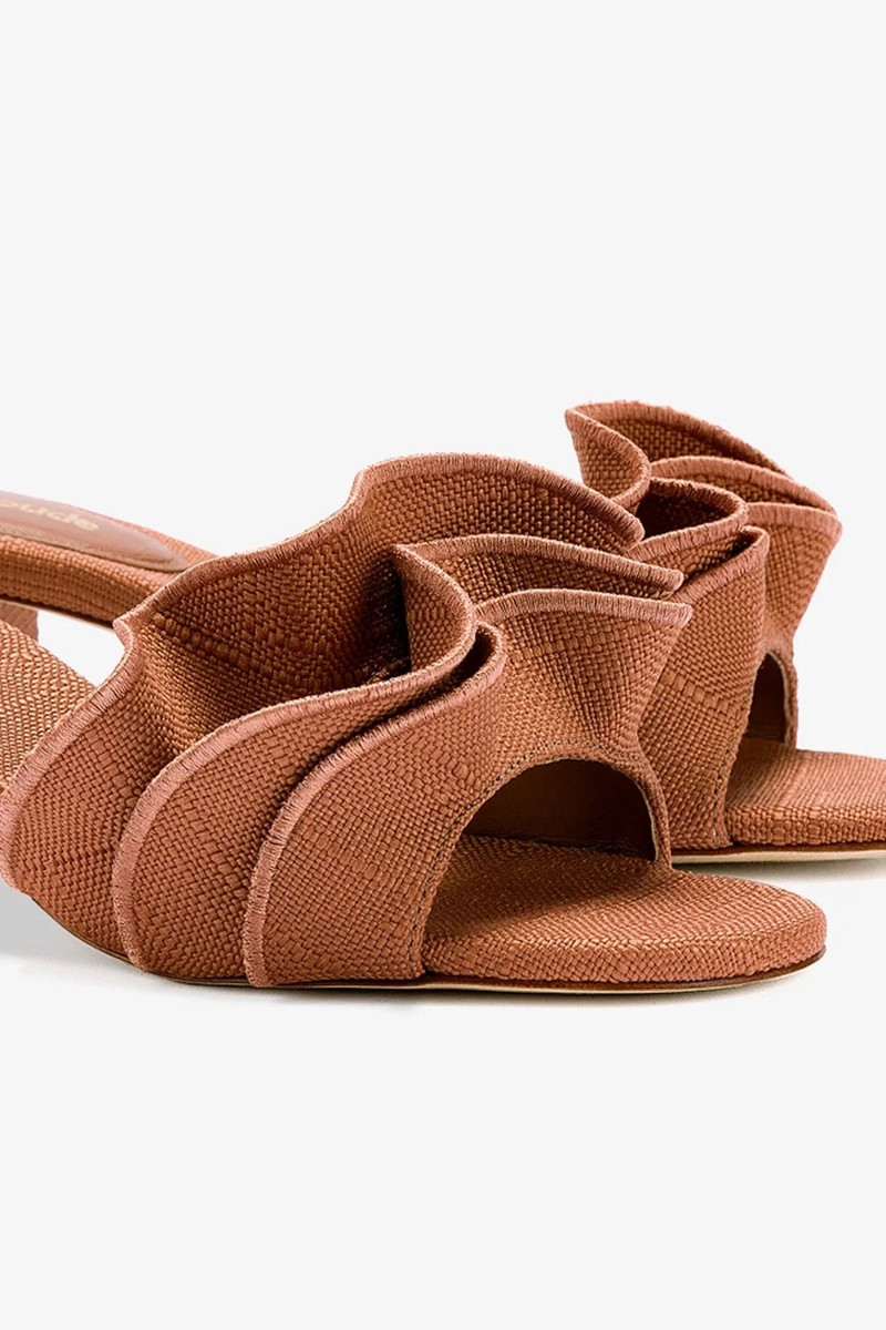 Brigitte Ruffle Mule In Caramel Raffia 4