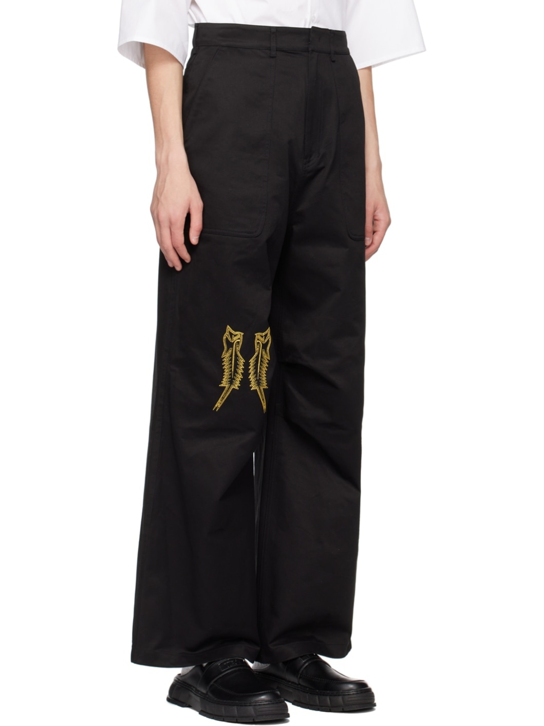 Black Embroidered Trousers - 2