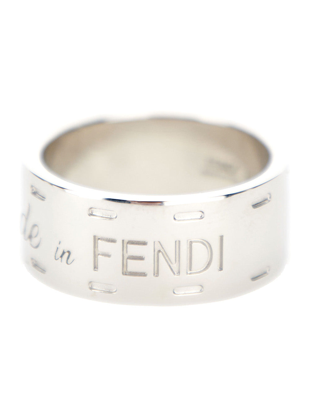 Fendi Men Silver Tone Ring With Lettering Engraving In Brass Man - 2