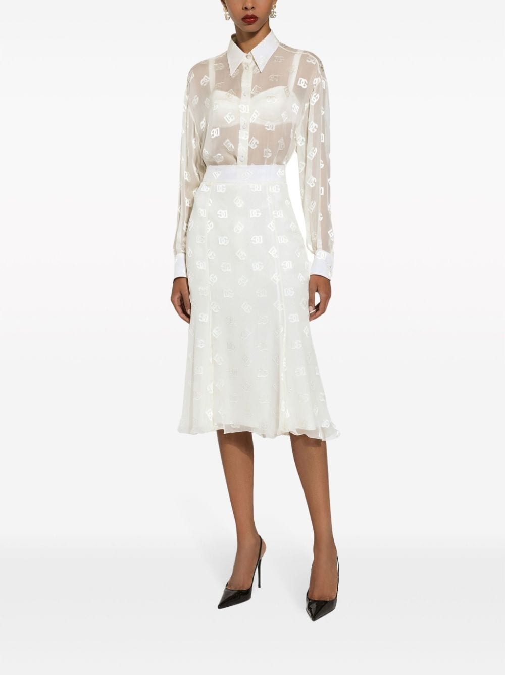 monogram-jacquard semi-sheered shirt - 3