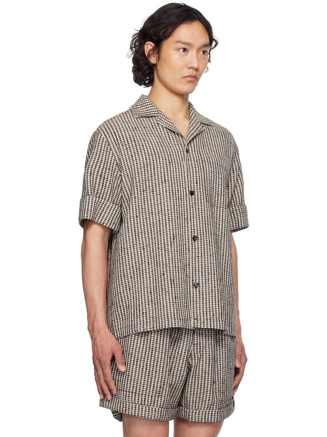 Brown & Off-White Knotted Viscose Check Shirt - 2