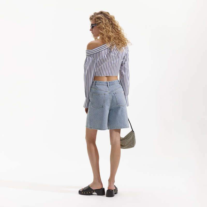 self-portrait Blue Stripe Cotton Crop Top outlook