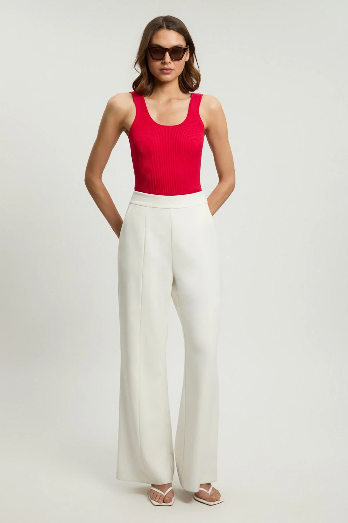 Viscose Blend Rib Knit Square Neck Vest - 1