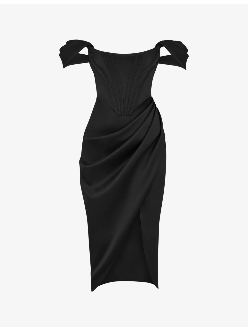 Loretta off-shoulder satin midi dress - 1