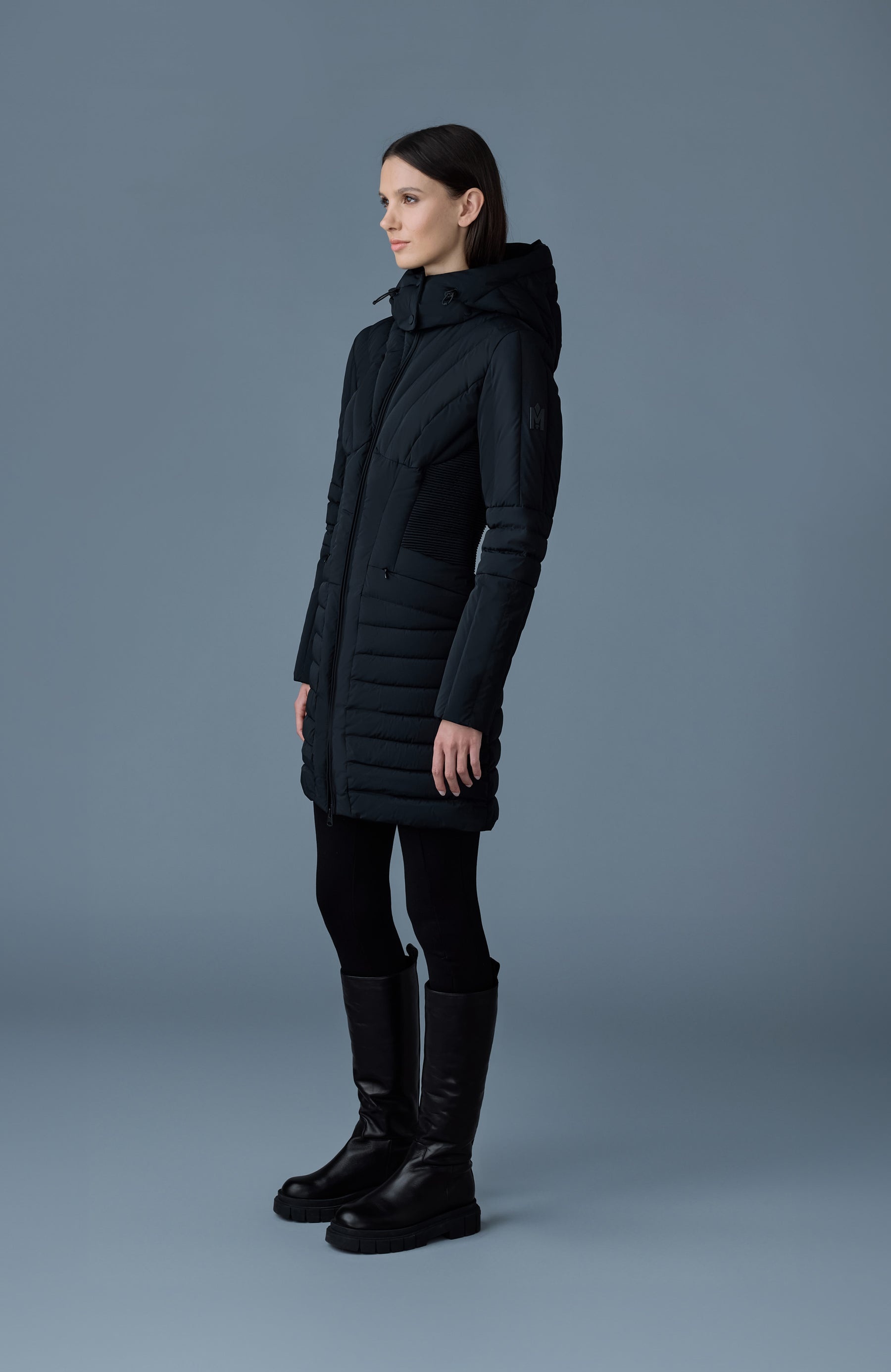OKSANA Smocked detail long down coat - 3