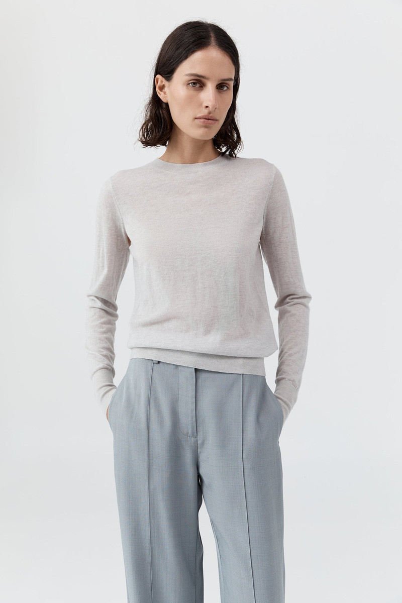 Merino Wool Slit Sleeve Sweater - Light Grey Marle 3