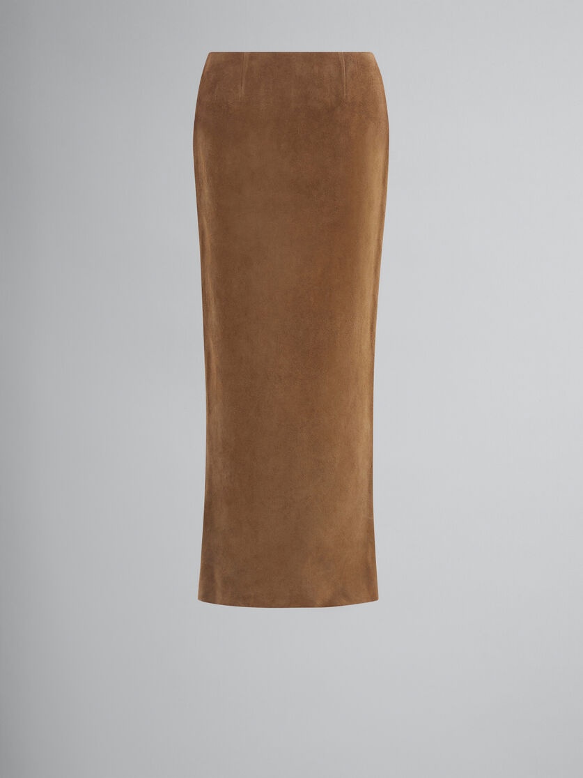 BROWN SUEDE LEATHER PENCIL SKIRT - 1
