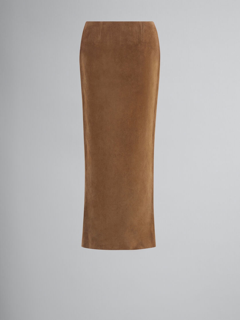 BROWN SUEDE LEATHER PENCIL SKIRT - 1