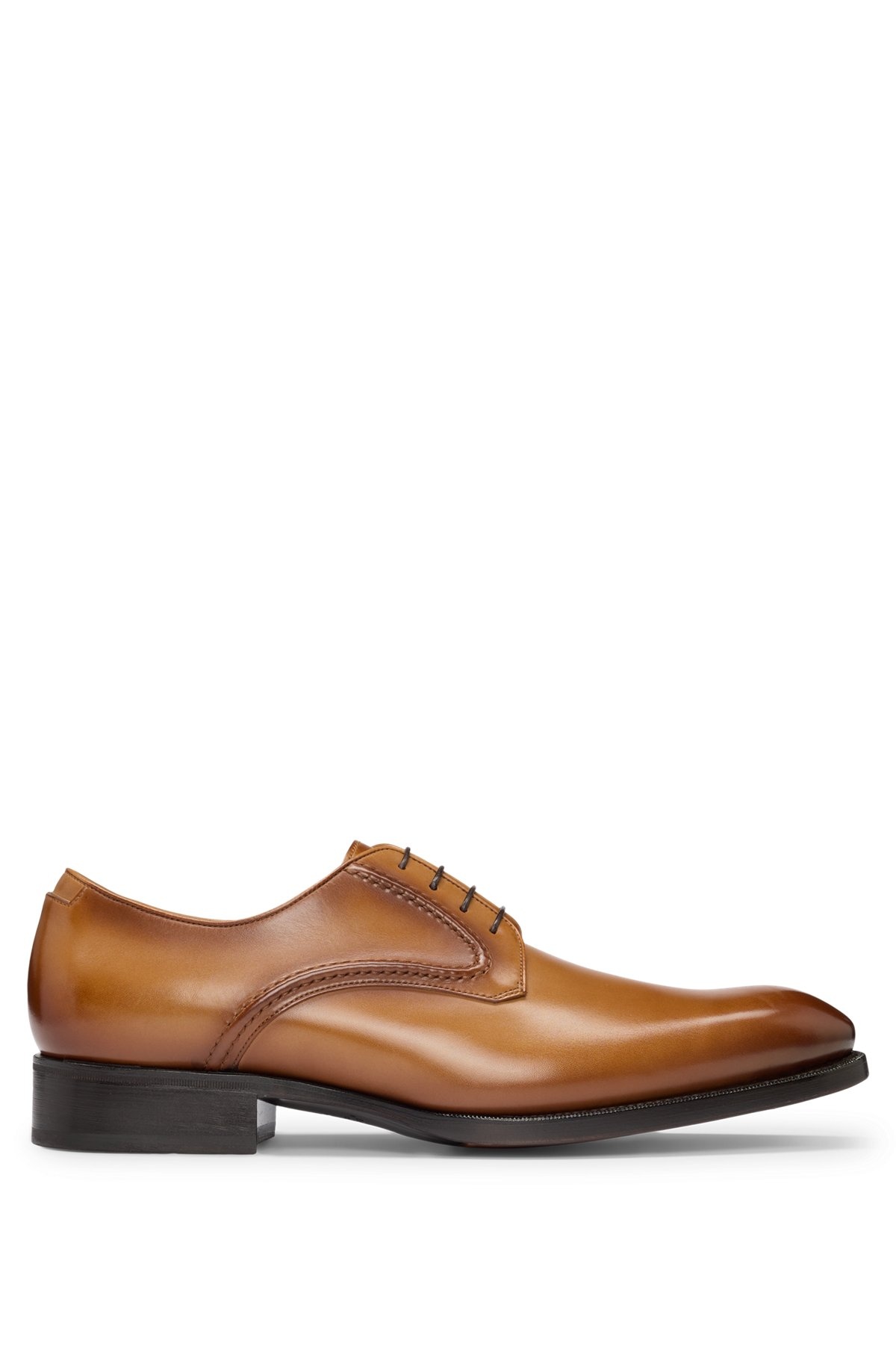 BURNISHED-LEATHER DERBY SHOES WITH PIPED DETAILS - 1