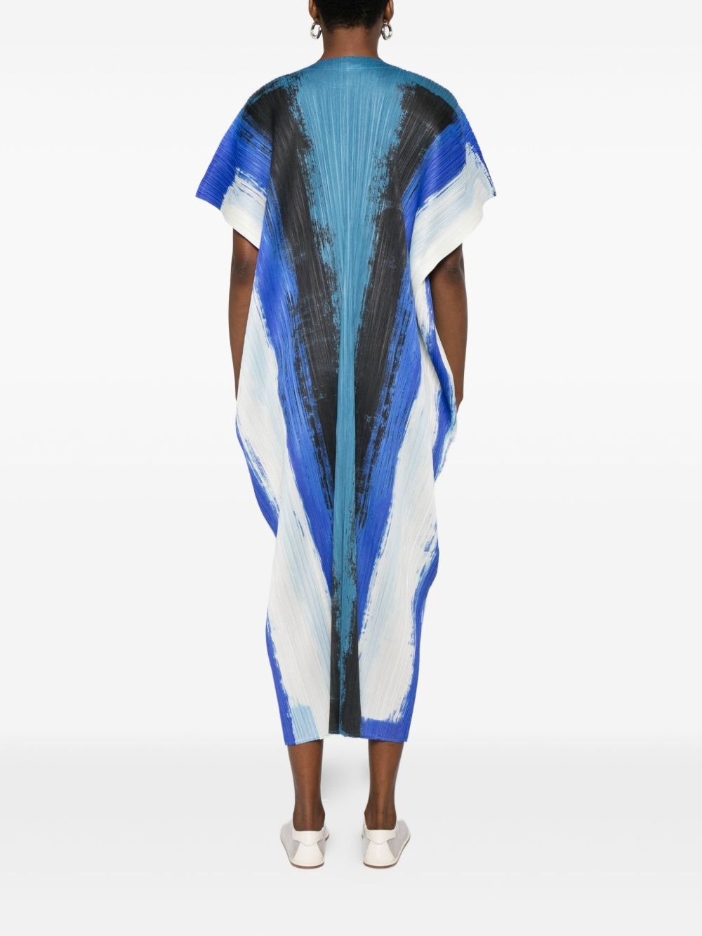 pleated brushstroke-print day dress - 4