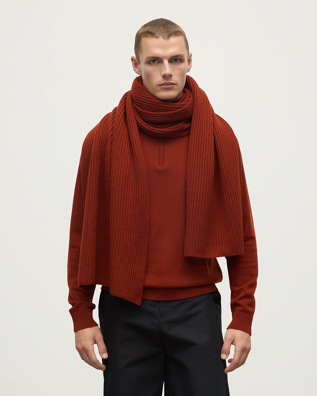 Cardigan Stitch Red Cashmere Scarf - 3