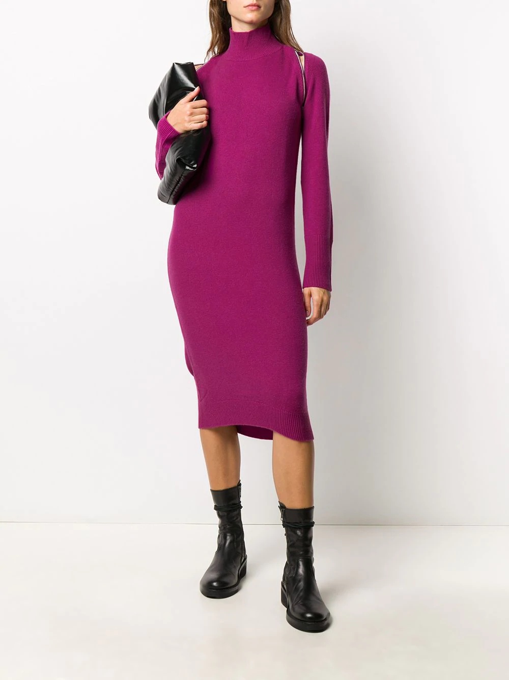 zip reveal roll neck knit dress - 2