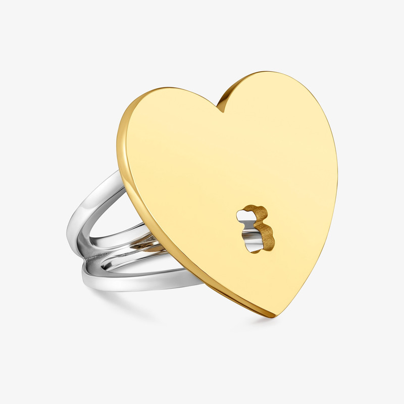 TOUS Two-tone steel Ring with heart charm TOUS Charming outlook