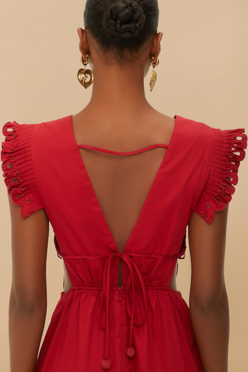 open lace back dress Red Artisanal Cut-Out Embroidered Euroflax  Premium Linen Maxi Dress main image 0