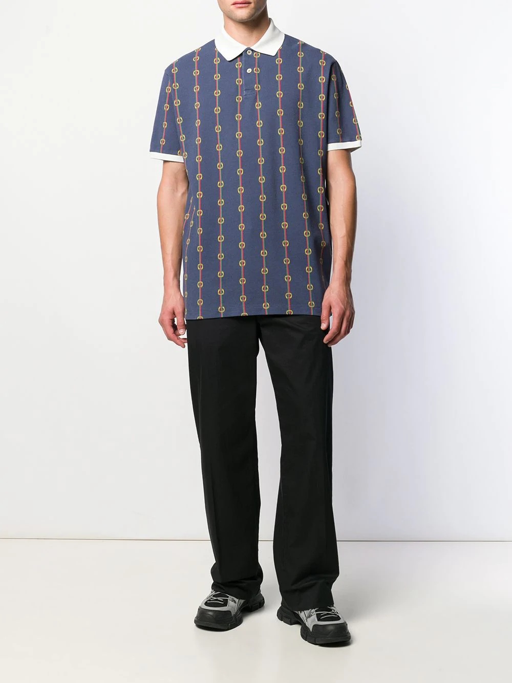 horsebit chain print oversized polo shirt - 2