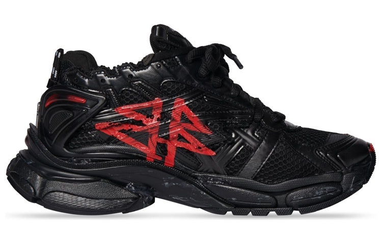 Balenciaga Runner Graffiti Sneakers 'Black and Red Mesh and Nylon' 677403W3RBQ1060 - 2