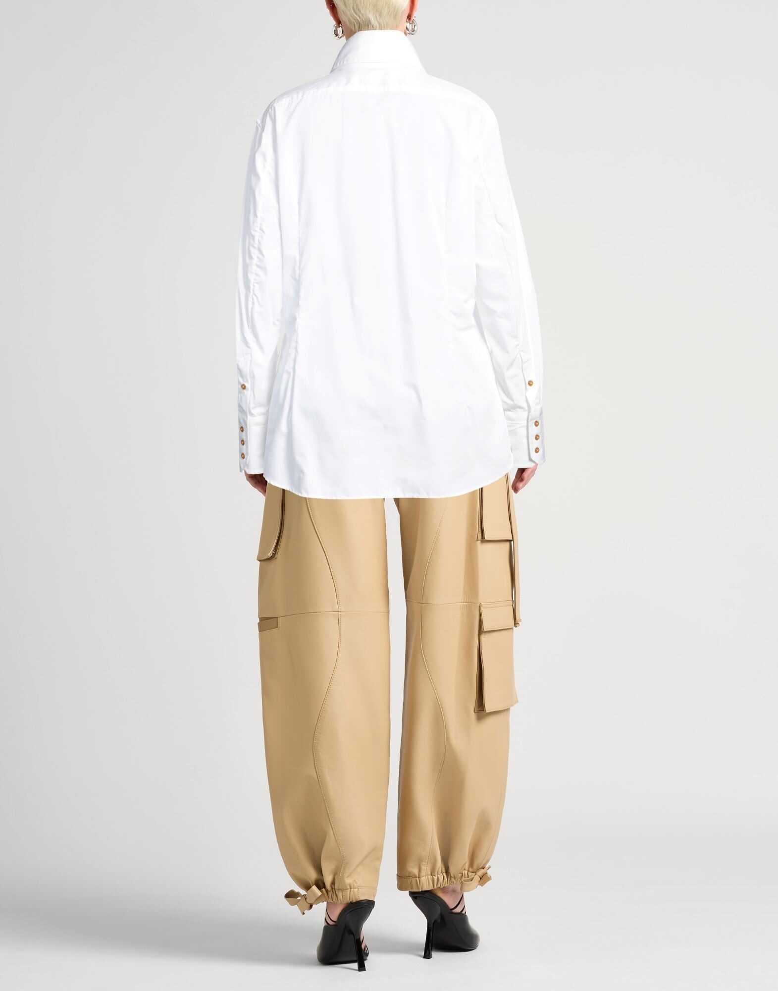 White Women's Solid Color Shirts & Blouses - 3