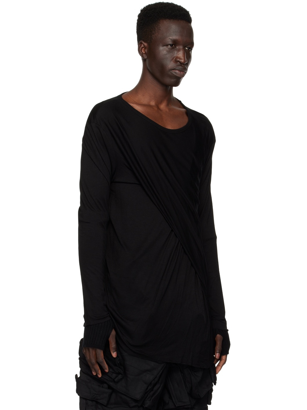 Black Drape Long Sleeve T-Shirt - 2