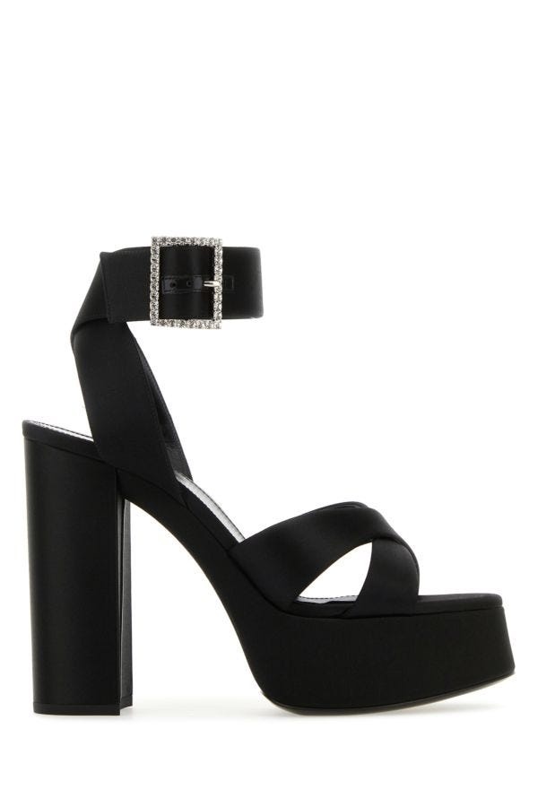 Saint Laurent Woman Black Satin Bianca Sandals - 1