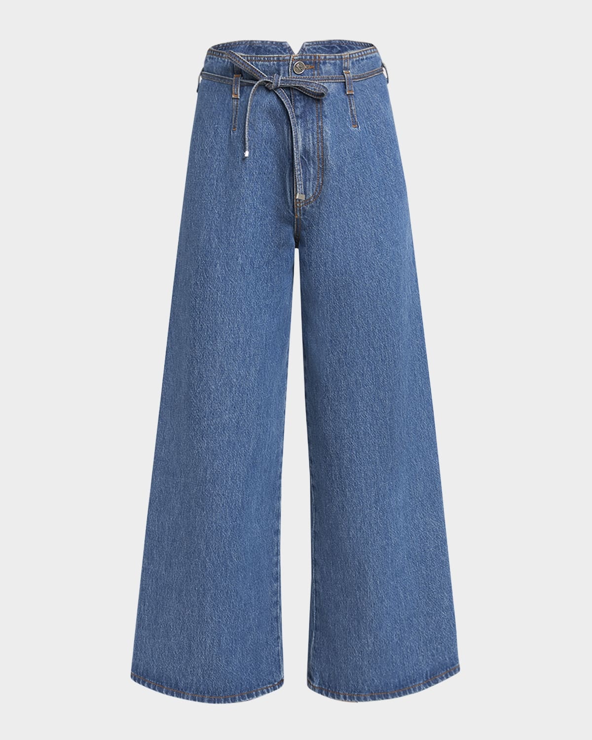 Belted Wide-Leg Crop Denim Trousers - 1