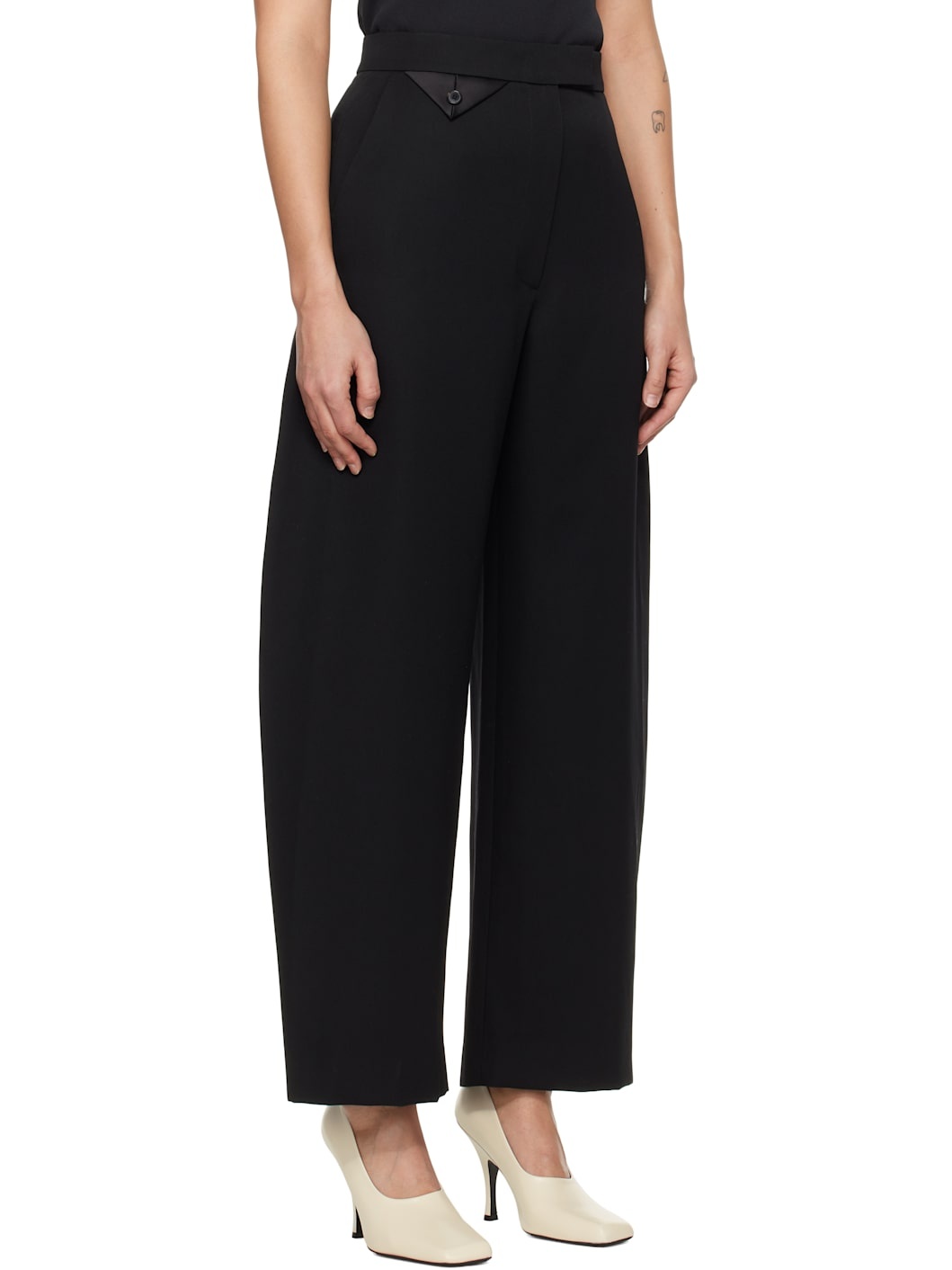 Black High-Rise Curved Legs Wool Trousers - 2