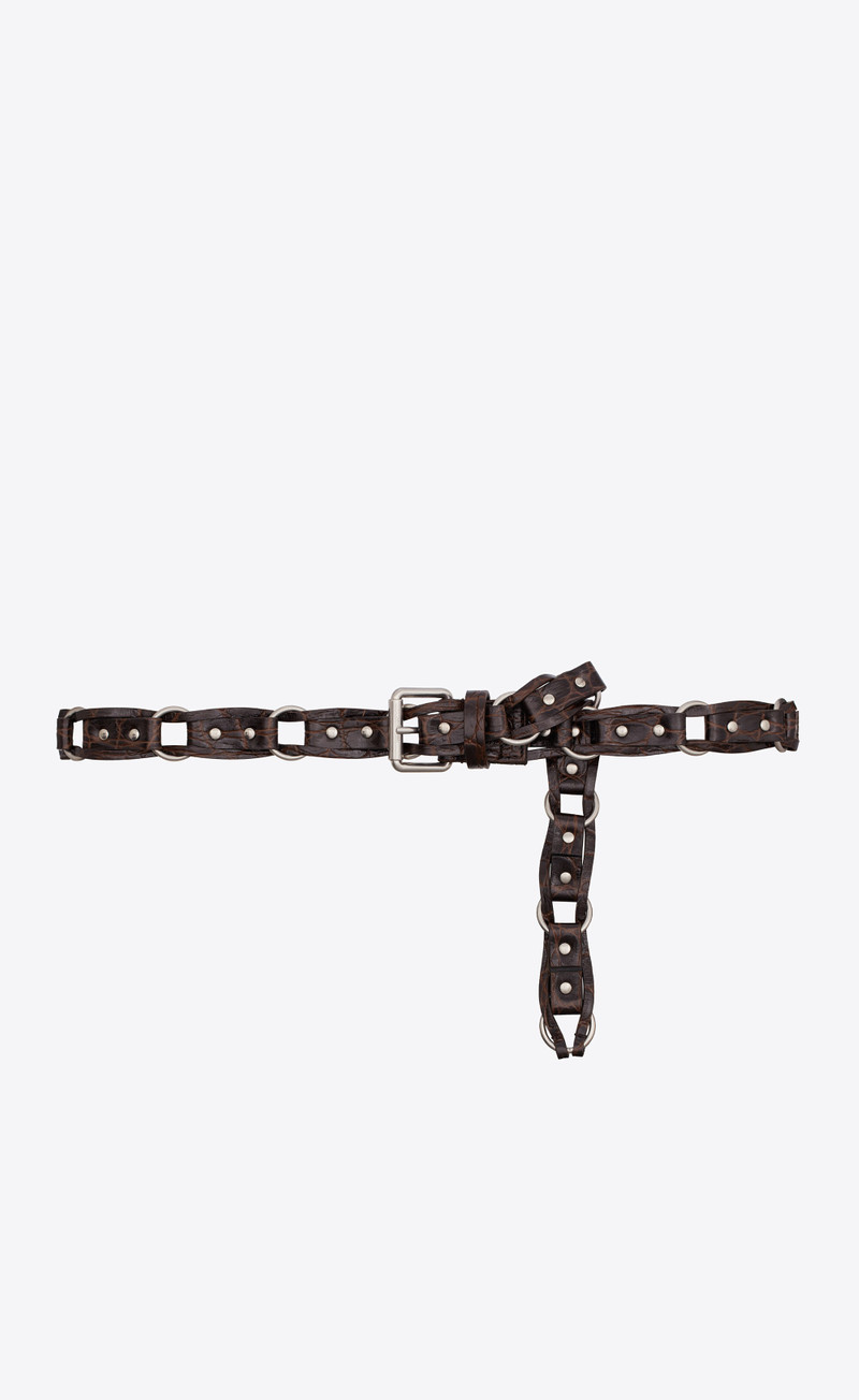 motorcycle buckle braided belt in crocodile-embossed leather 1
