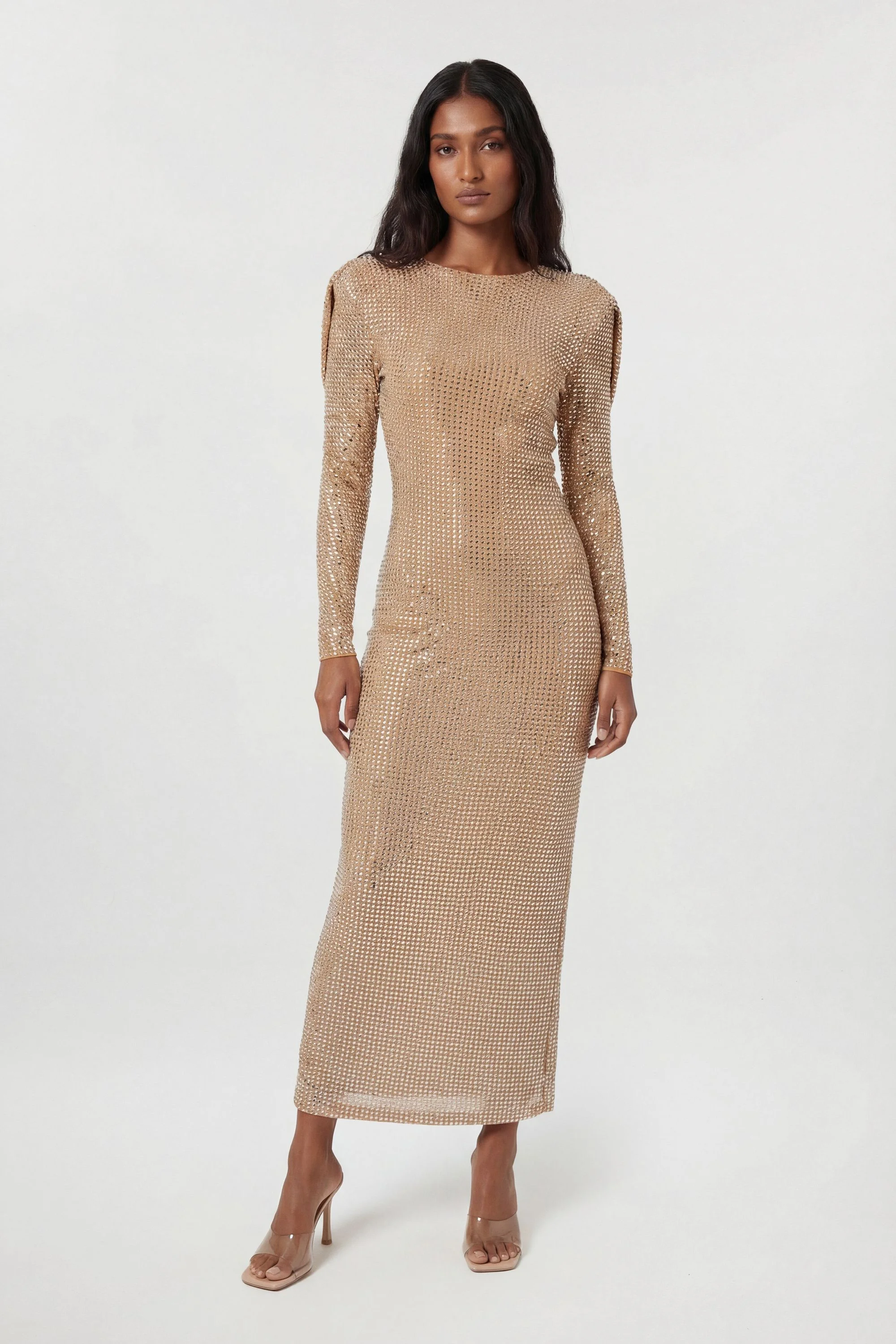Crystal Embellished Cowl Back Maxi Dress - 1