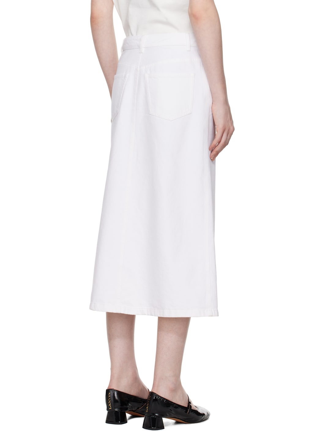 White Georgia Denim Midi Skirt - 3
