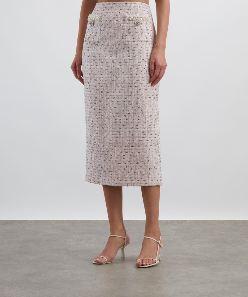 self-portrait Pink Bouclé Pearl Midi Skirt outlook