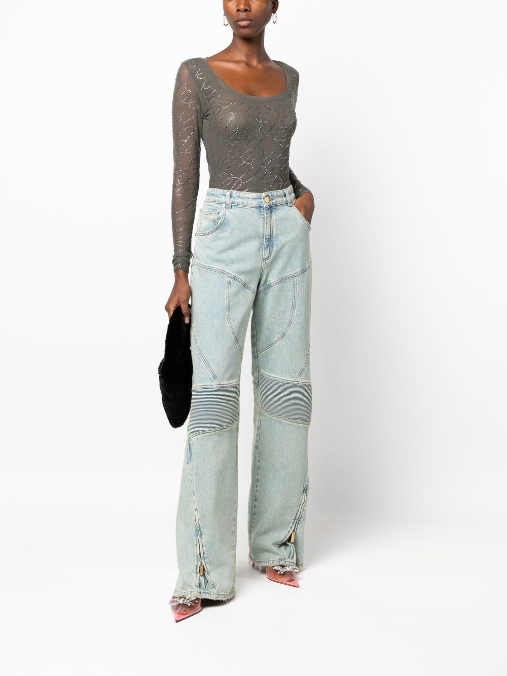 panelled high-waisted jeans - 2