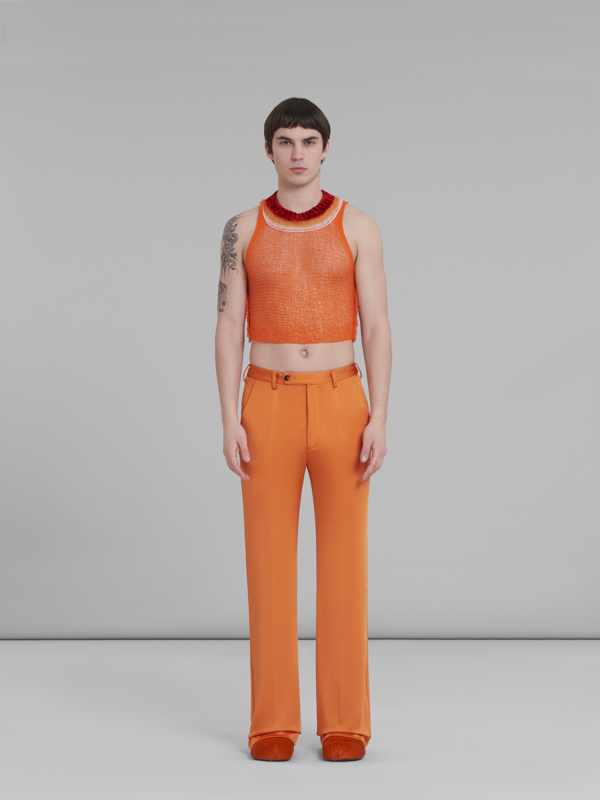 ORANGE STRETCH VISCOSE ORGANZINE TROUSERS - 2
