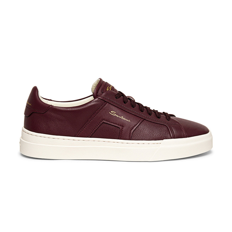 Men’s burgundy leather double buckle sneaker 1