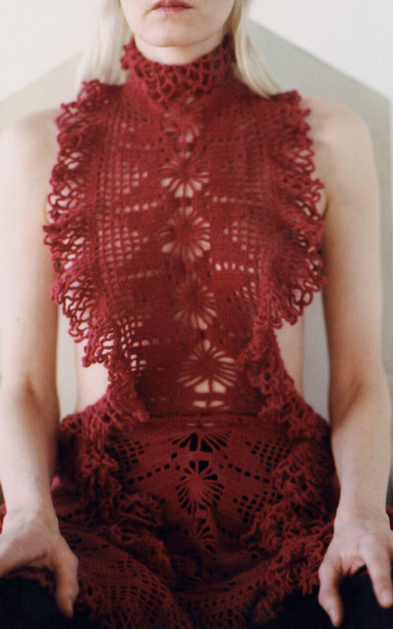 diotima Spade Crocheted Merino Wool Midi Dress fuchsia outlook