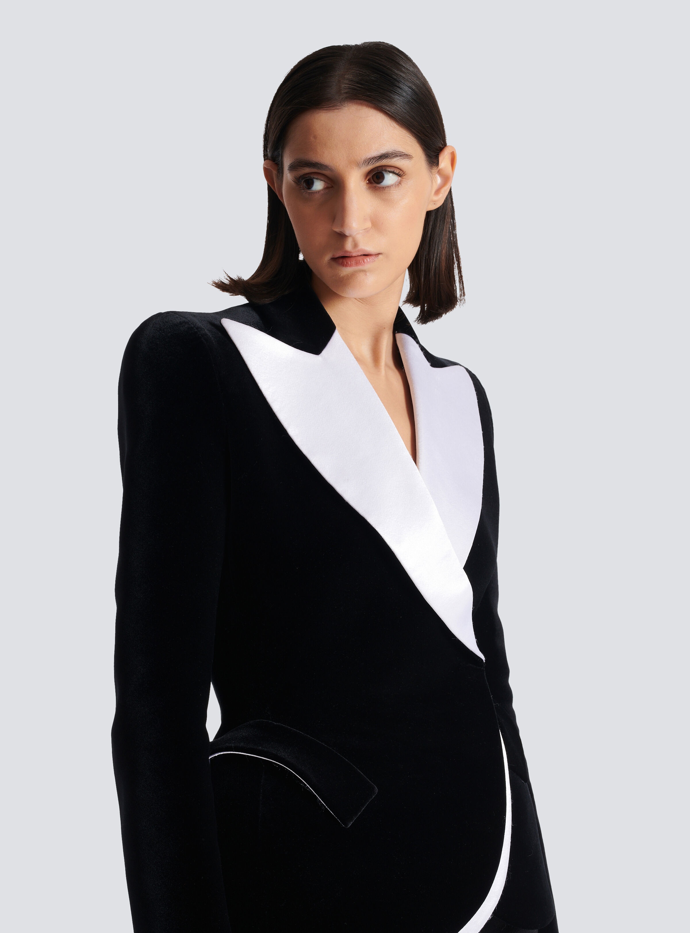 Structured jacket in velvet and satin - 7