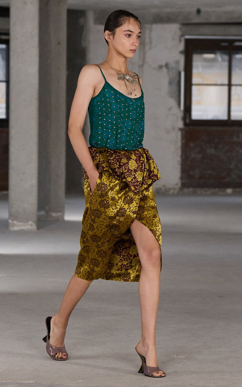 Dries Van Noten Santi Wrap-Front Jacquard Midi Skirt yellow outlook