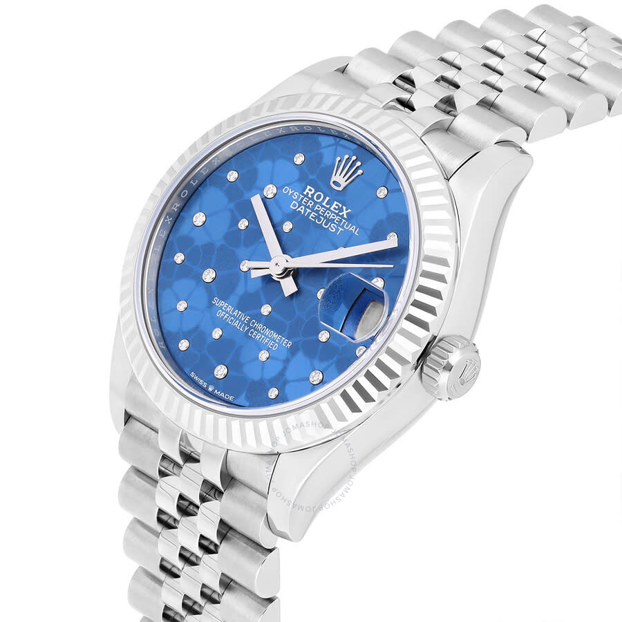 Rolex Datejust 31 Azzurro-Blue Floral Motif Diamond Dial Automatic Ladies Steel and White Gold Jubil - 6
