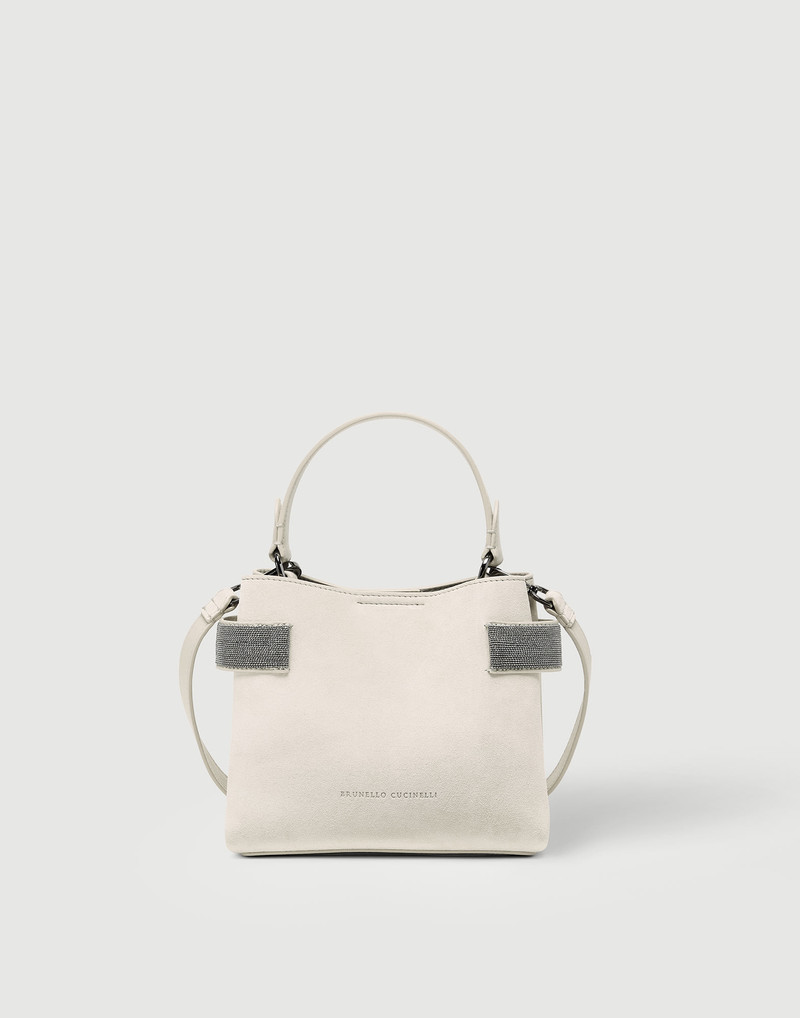 Essence small top-handle bag in suede with precious bands 1