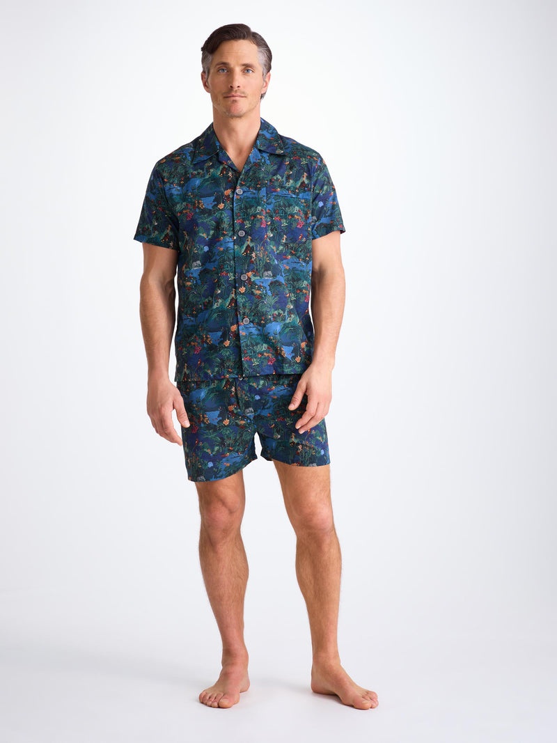 Men's Short Pajamas Cotton Batiste Multi Midnight Jungle Print - 2