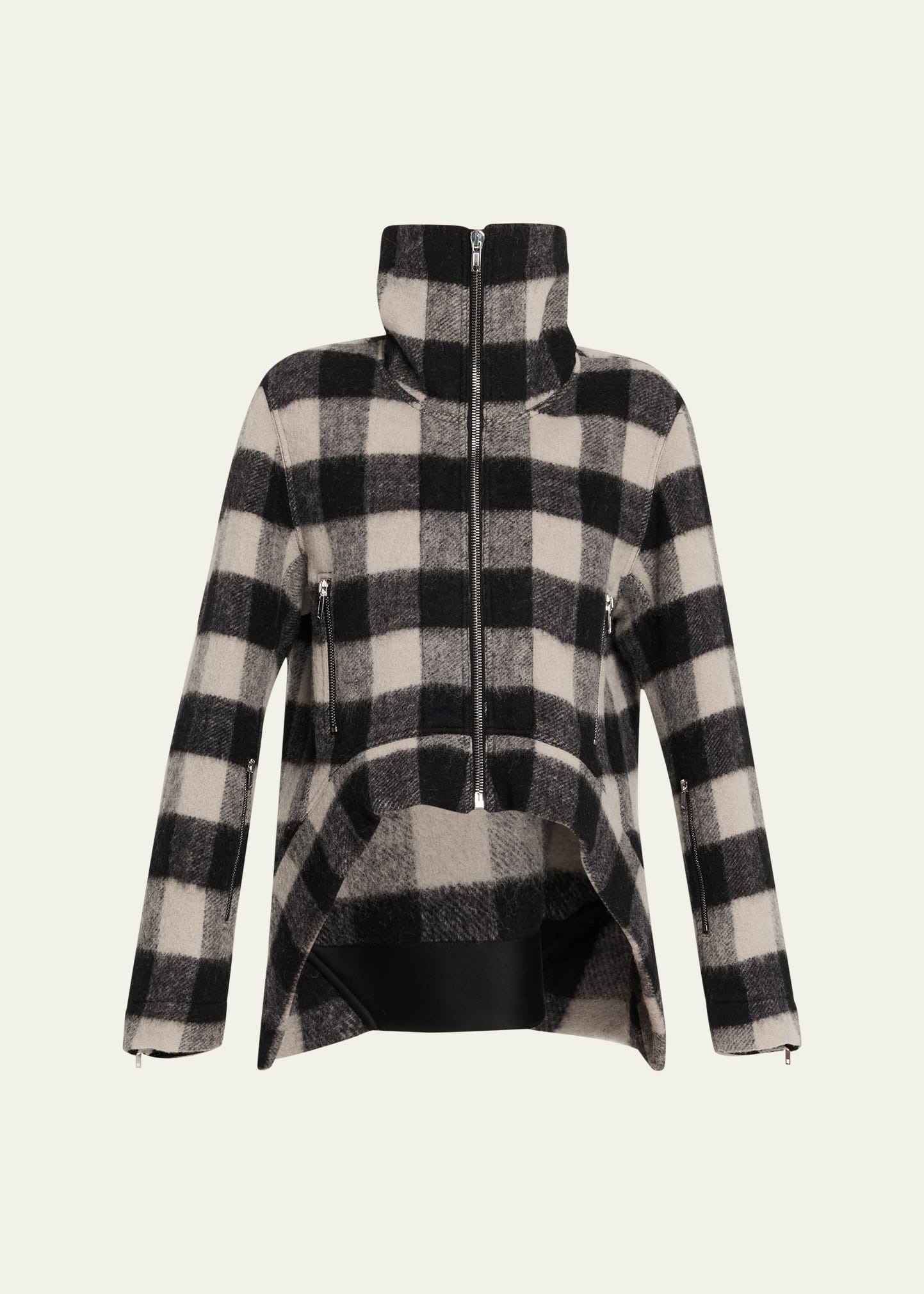 Plaid High-Low Zip Jacket - 1