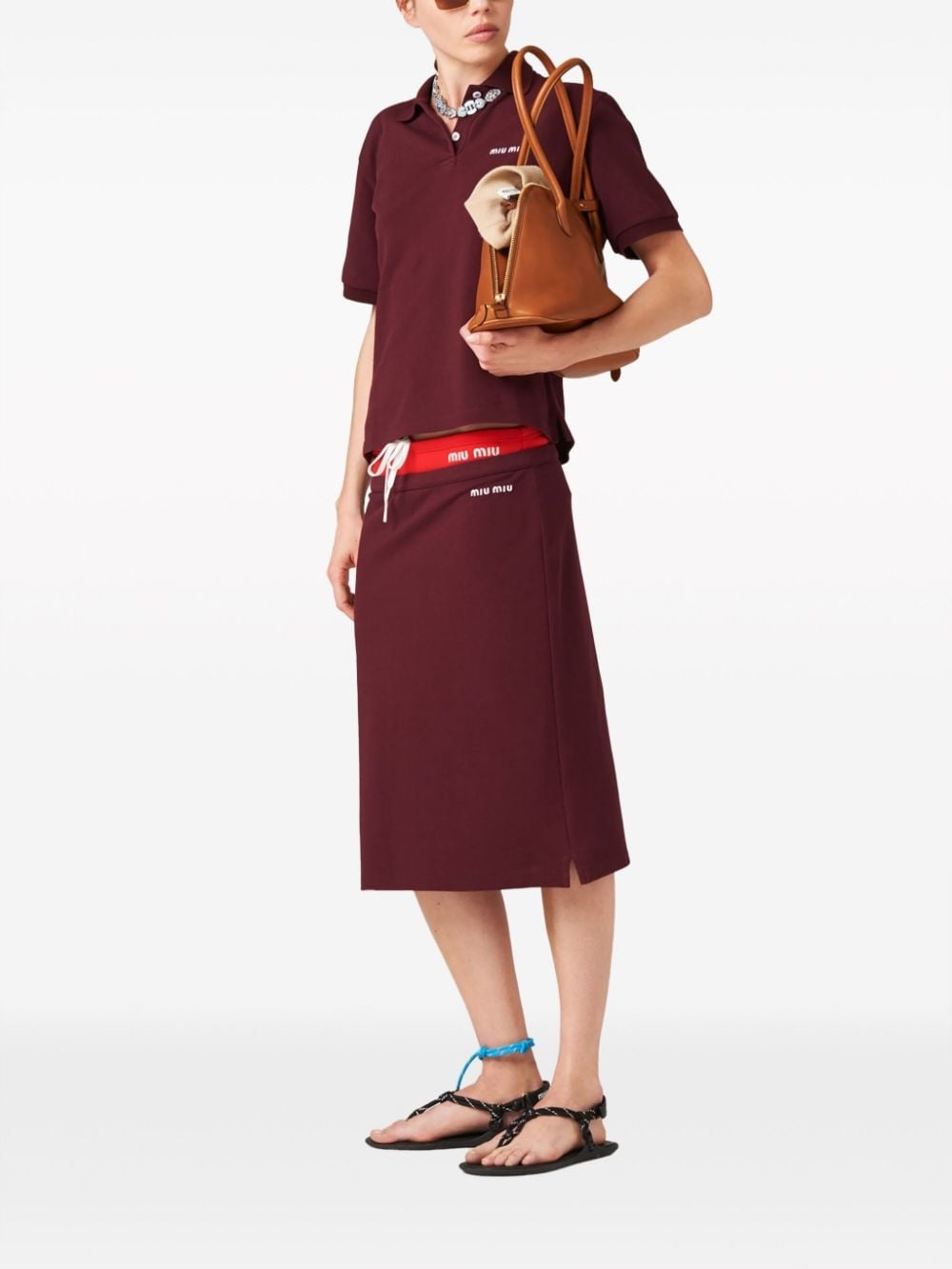 logo-embroidered piquÃ© skirt - 2