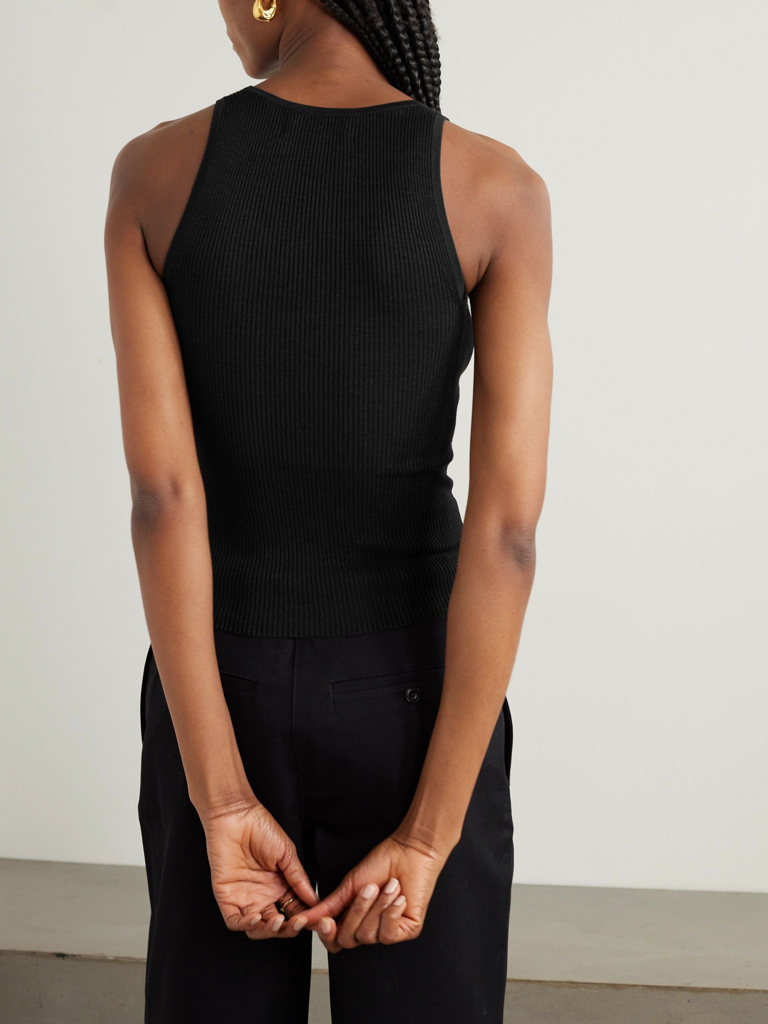 Lottie ribbed silk tank Black - 3