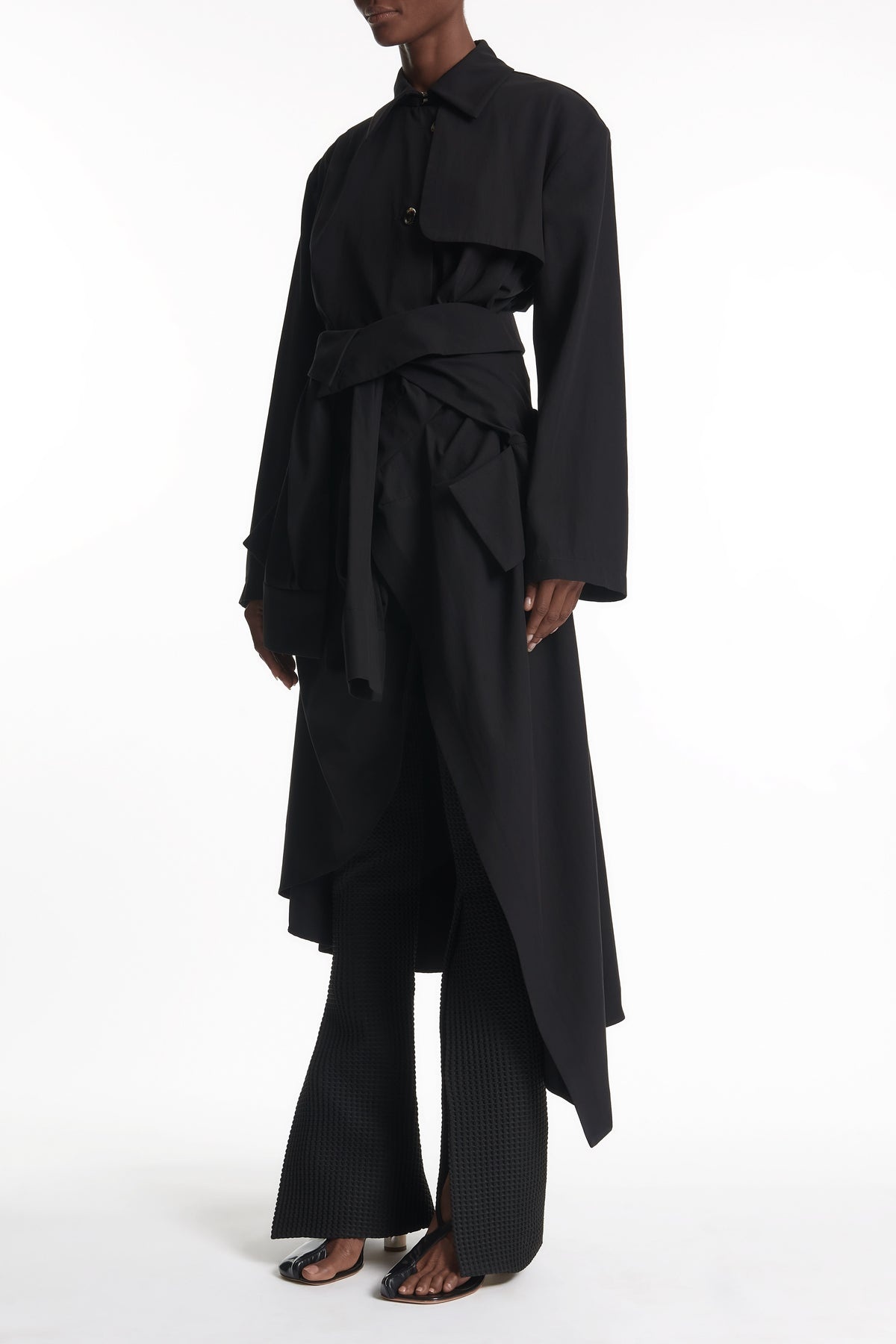 TRENCH COAT WITH SHIRT SLEEVE BELT BLACK - 5