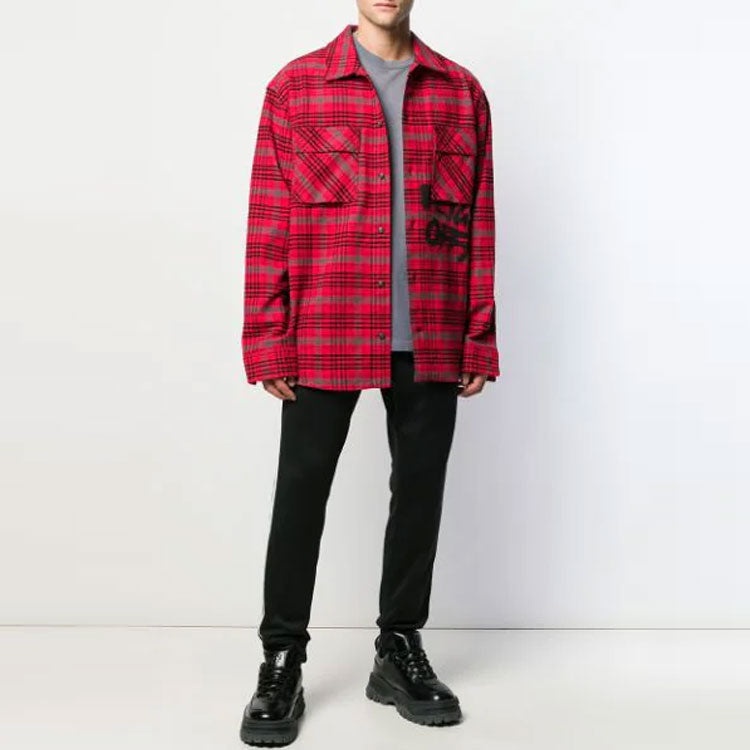 Off-White bled cotton pattern shirt 'Red Black' OMGA091F19F330062010 - 3