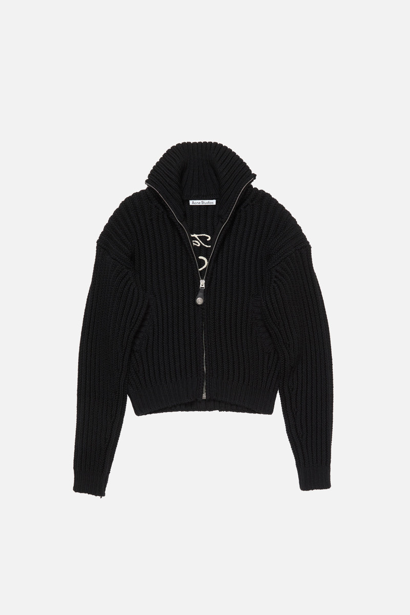 Wool zip cardigan - Black 1