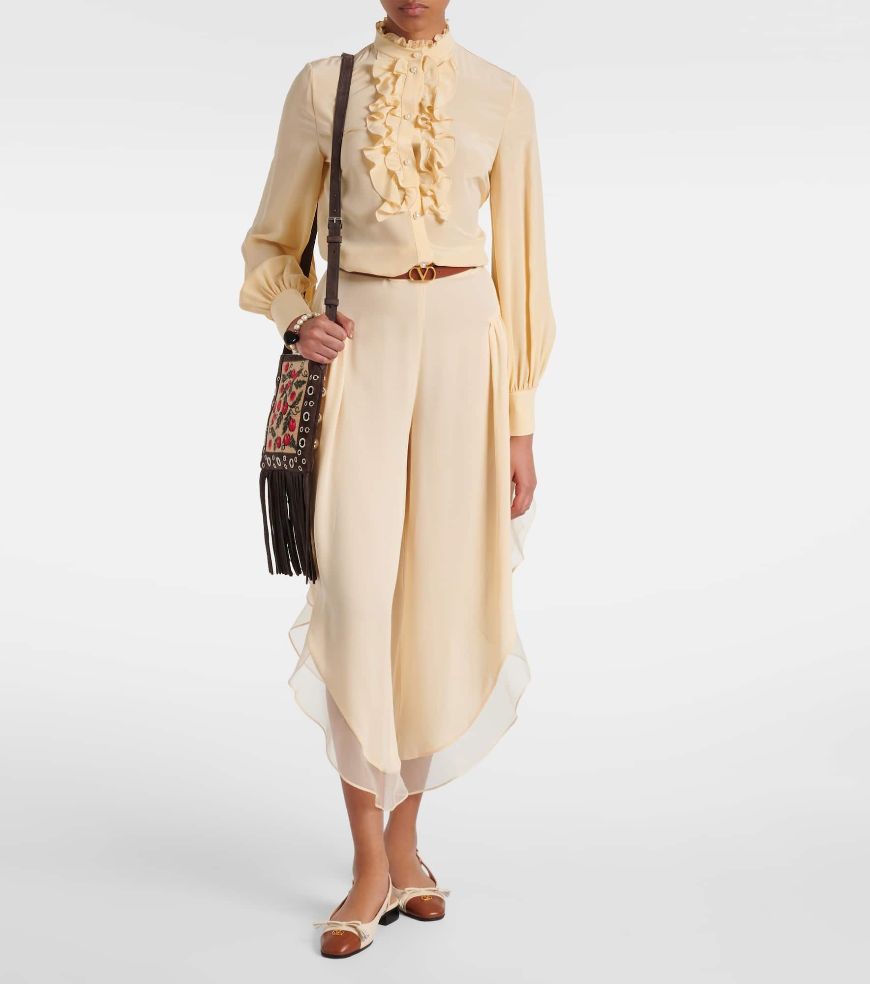 Ruffled silk crêpe de chine blouse - 2