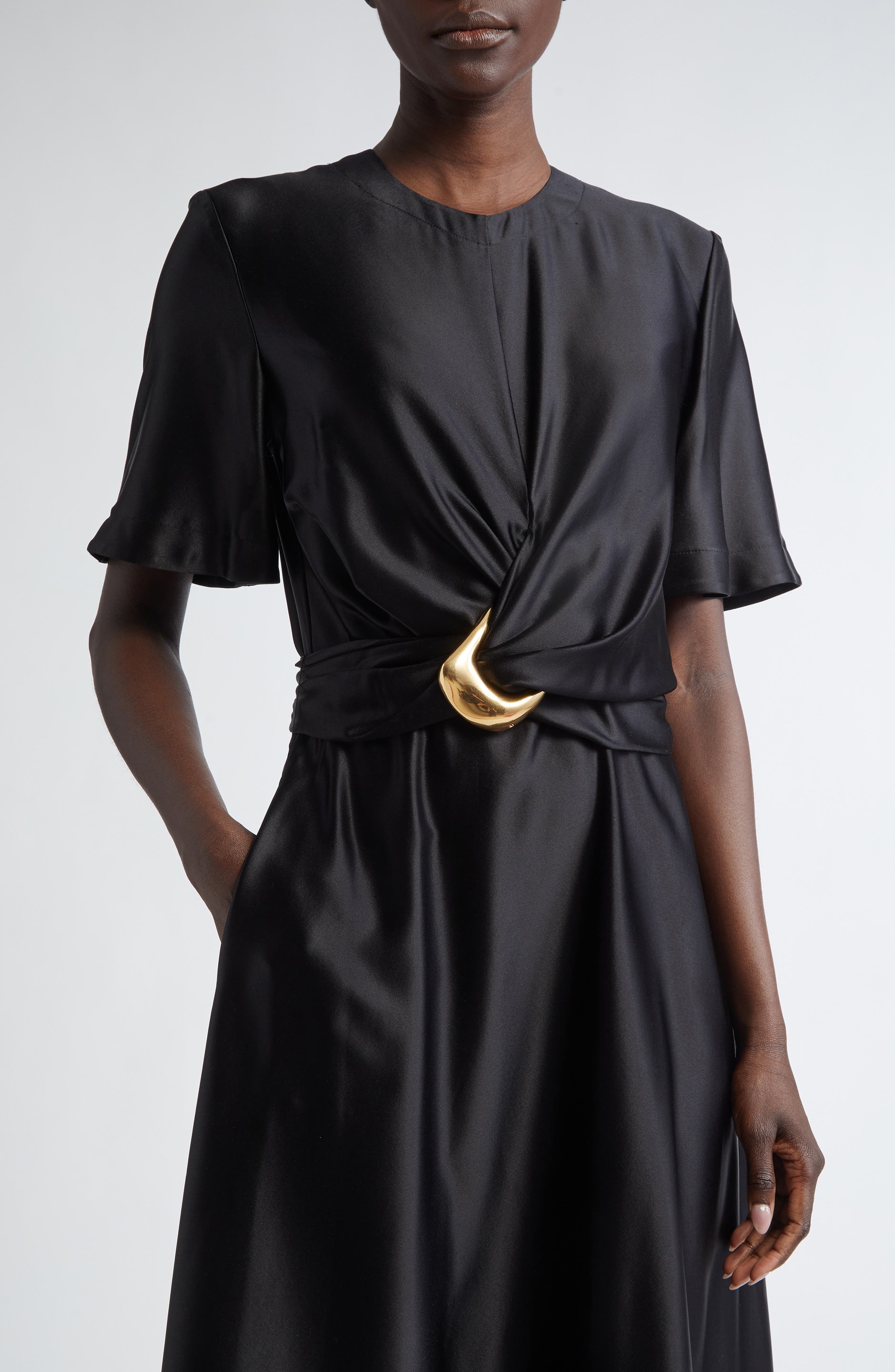 Altuzarra Honey Tie Waist Silk Dress in 000001 Black at Nordstrom - 4